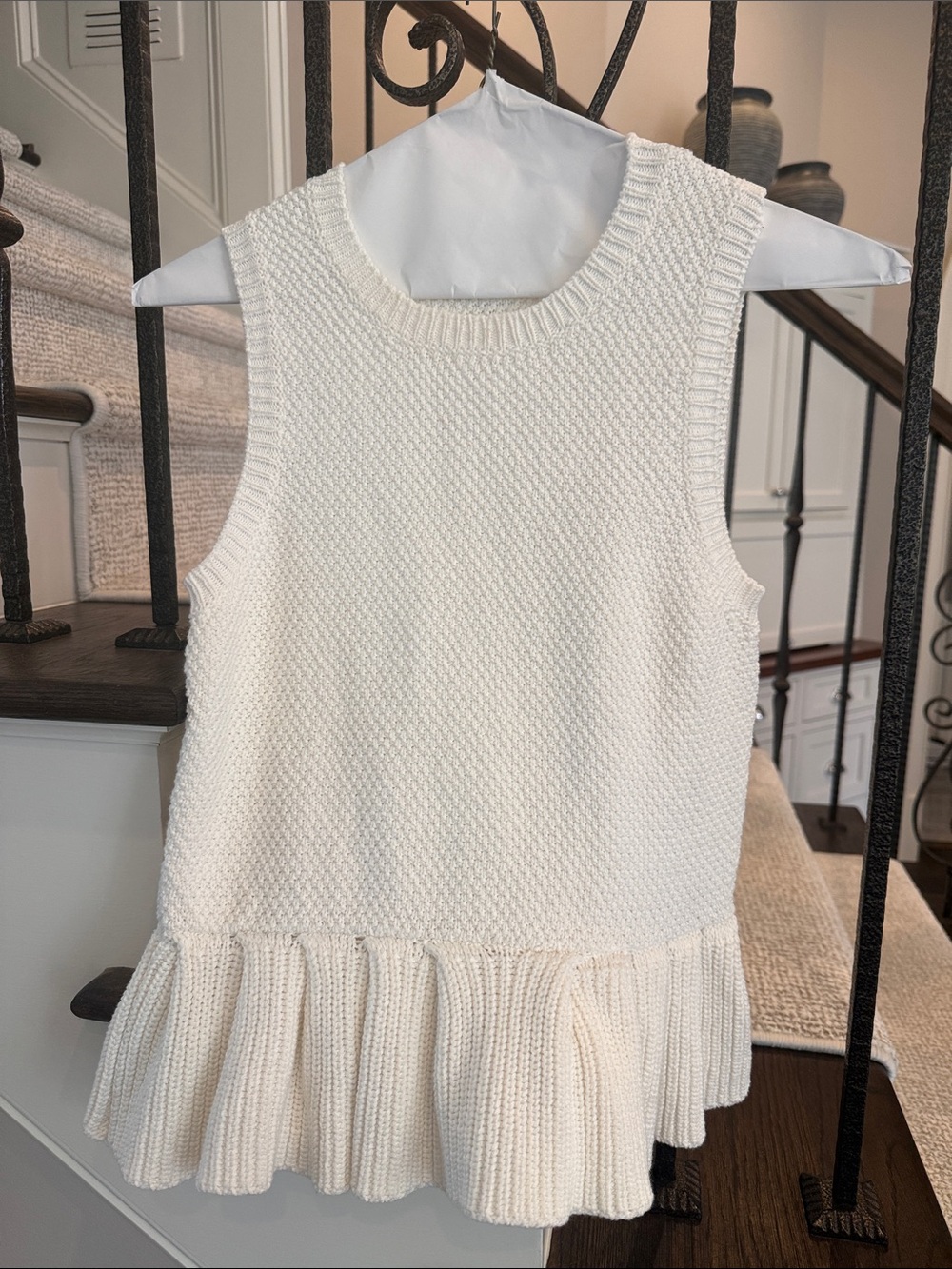 Veronica Beard Ivory Knit Peplum Tank